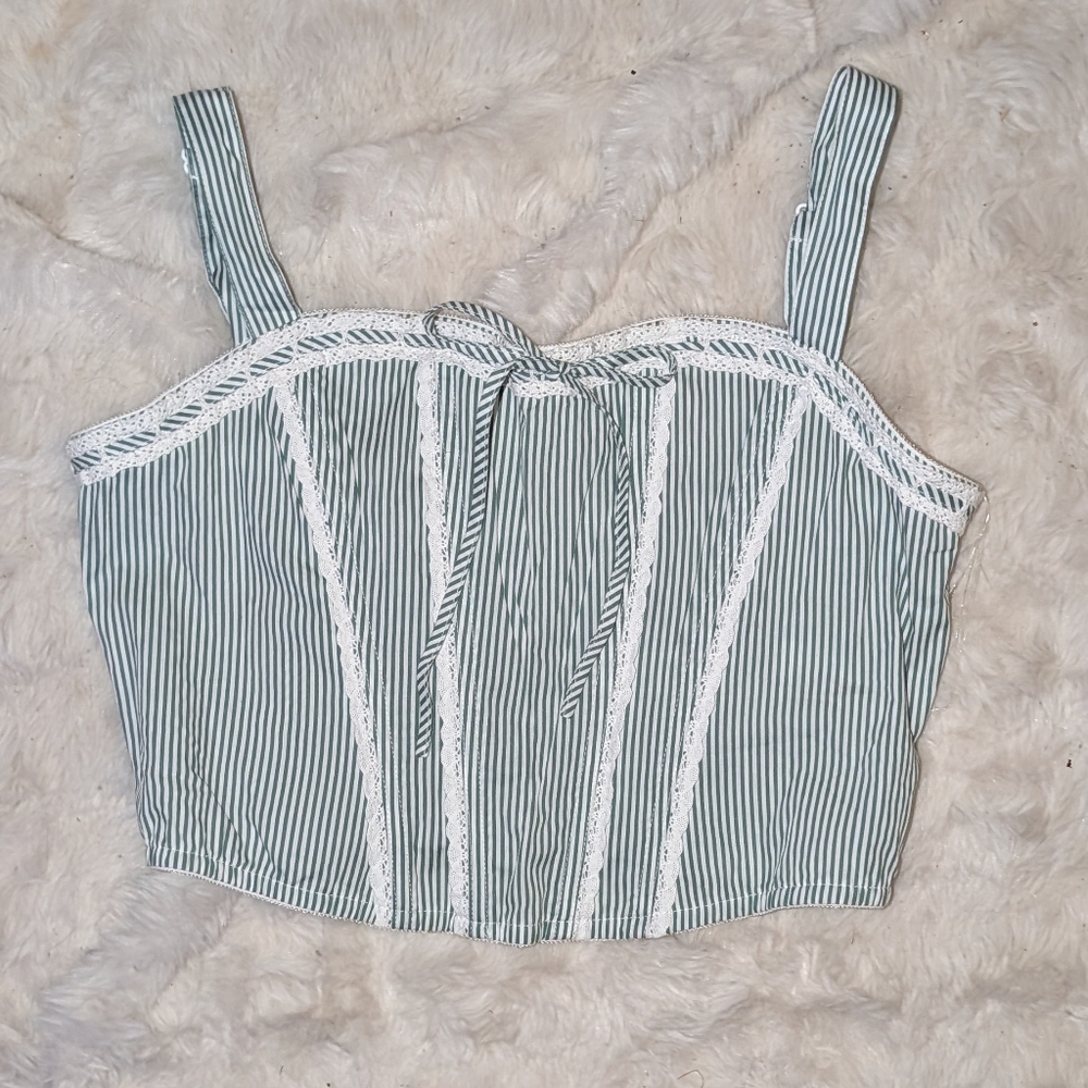 Altar'd State Green Striped Lace Crop Top